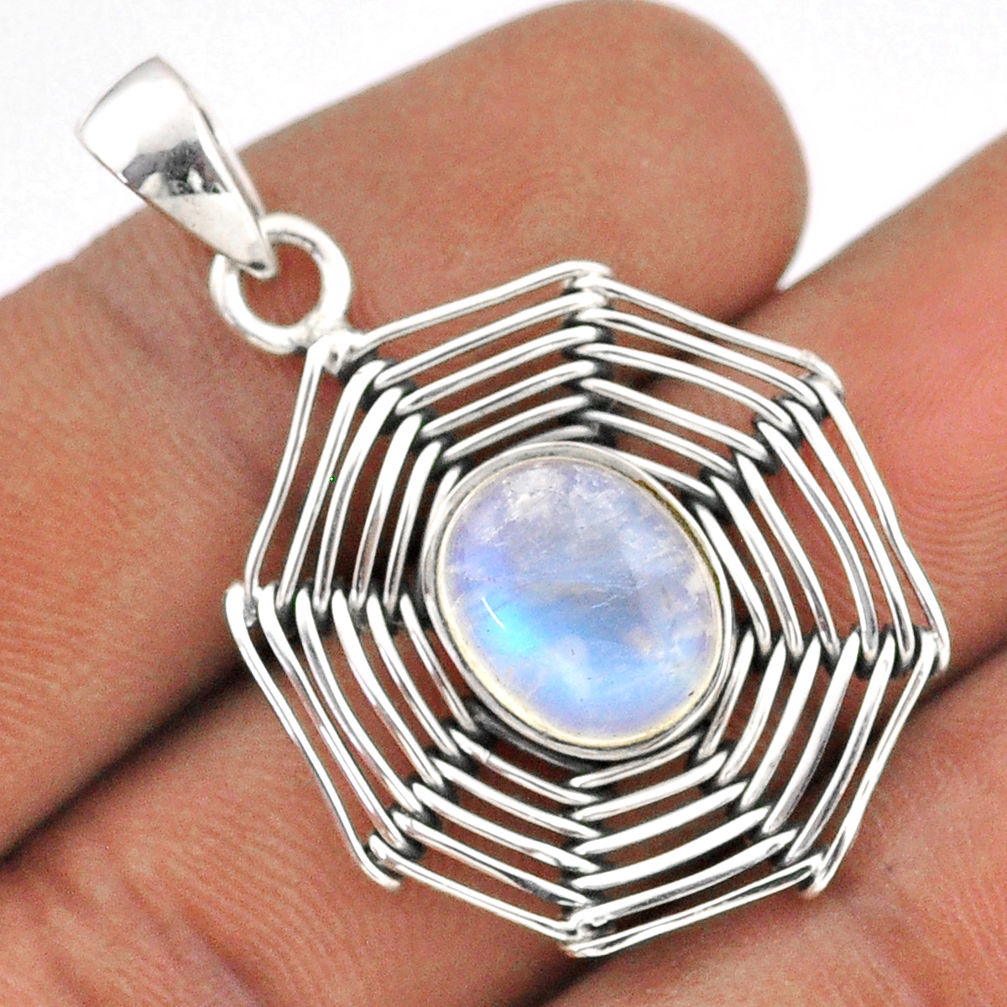 spider web natural rainbow moonstone 925 sterling silver pendant