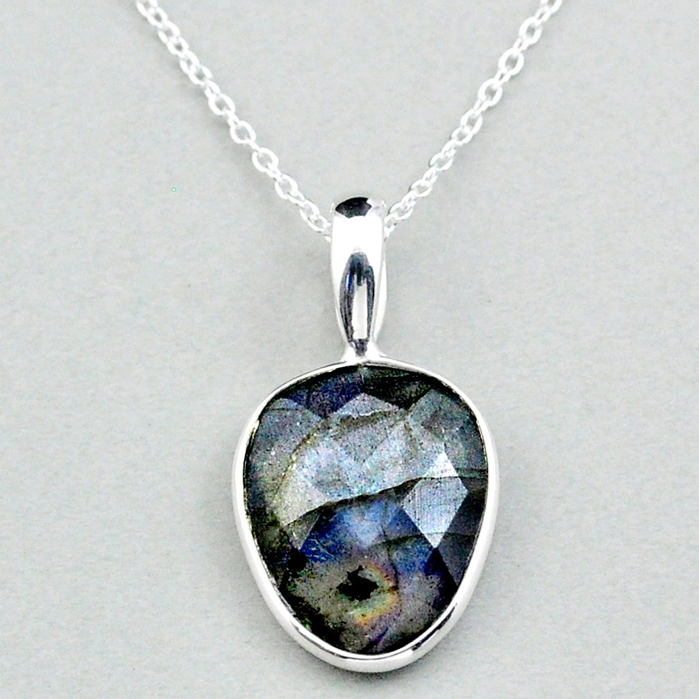 natural purple labradorite spectrolite silver 18' chain pendant