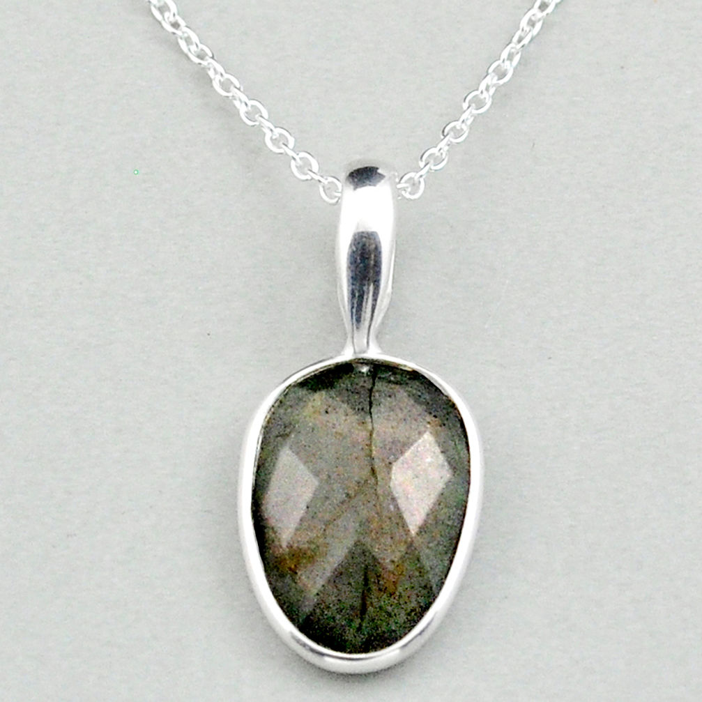 natural labradorite spectrolite 925 silver 18' chain pendant