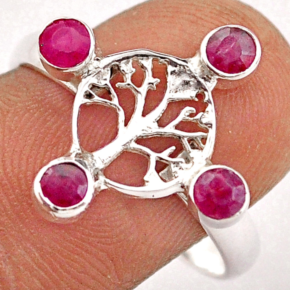 natural red ruby 925 sterling silver tree of life ring