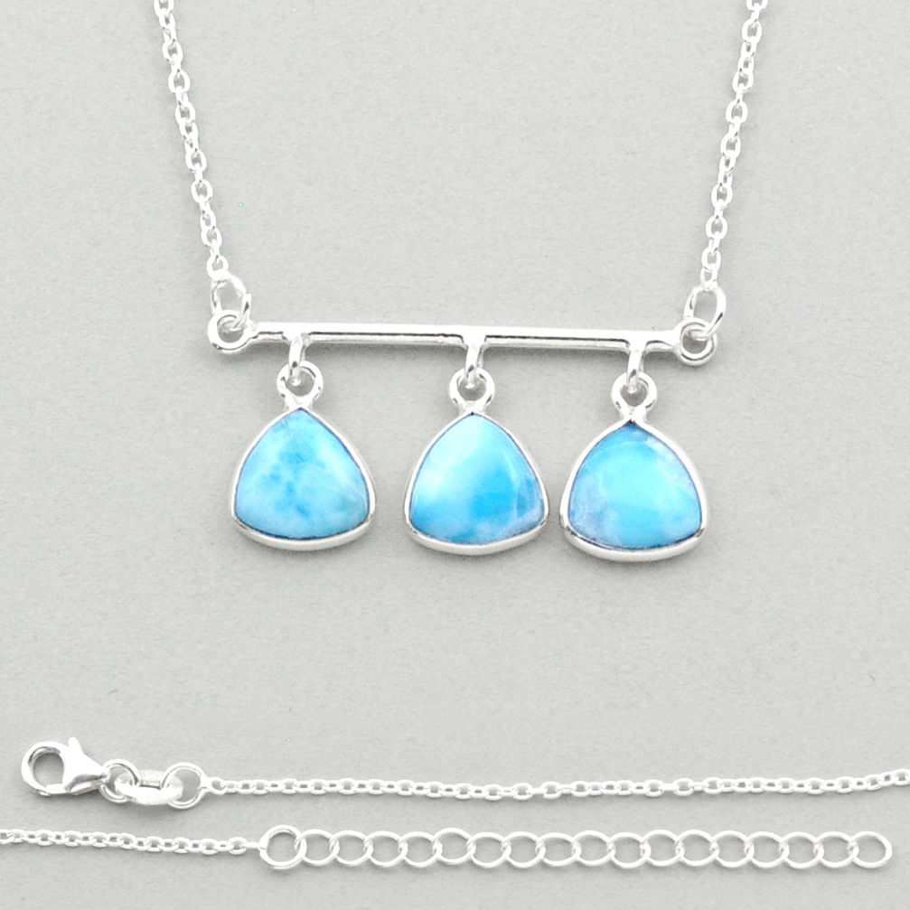 3 stone natural blue larimar 925 sterling silver necklace