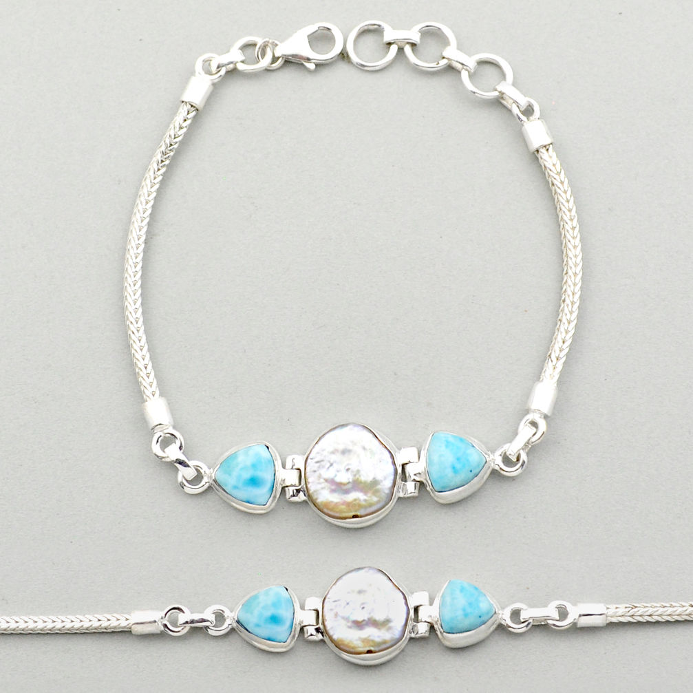 white pearl larimar 925 sterling silver tennis bracelet