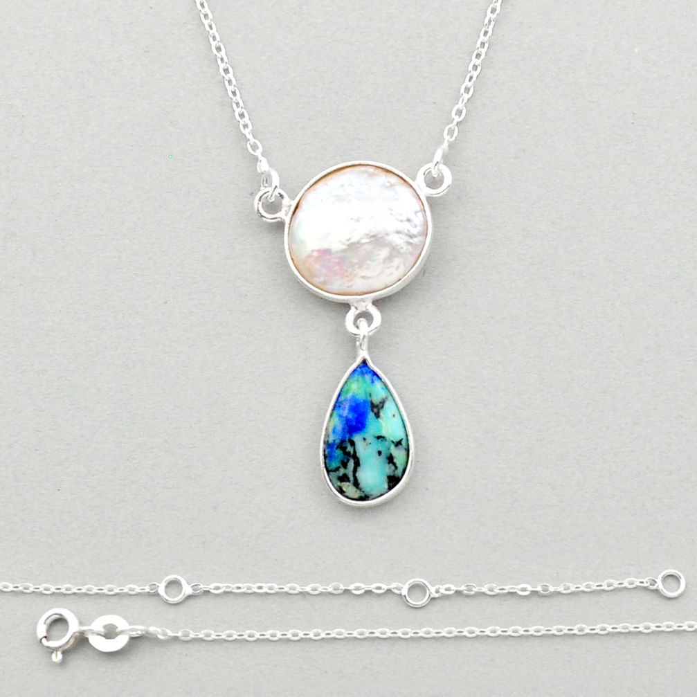 white pearl turquoise azurite 925 silver necklace jewelry
