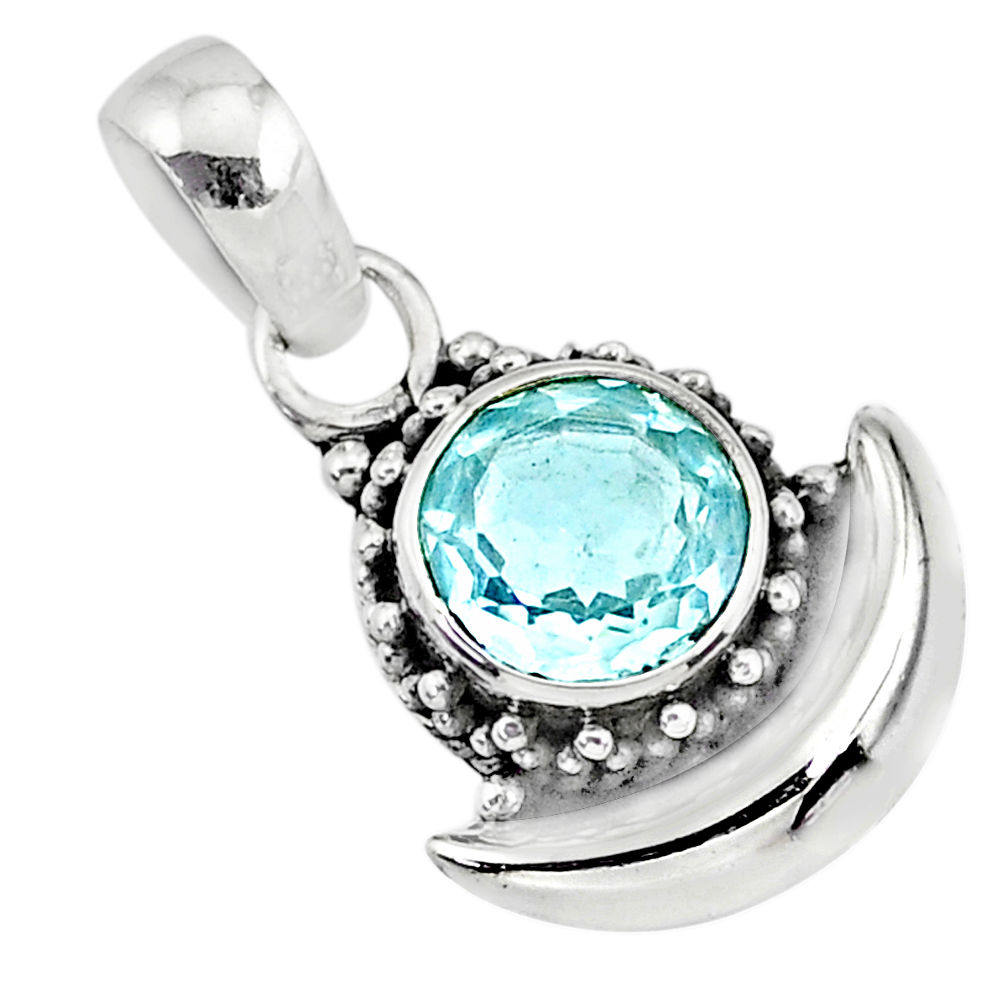 natural blue topaz 925 sterling silver moon pendant jewelry