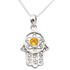 925 silver 0.33cts hand of god hamsa citrine round 18 inch chain necklace