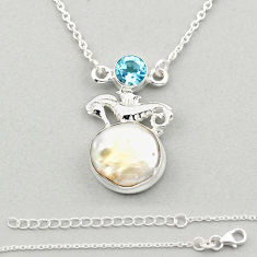 925 sterling silver seahorse natural white pearl topaz necklace
