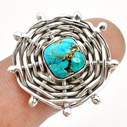 sterling silver 3.23cts solitaire blue copper turquoise ring