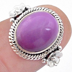 solitaire natural purple phosphosiderite silver ring