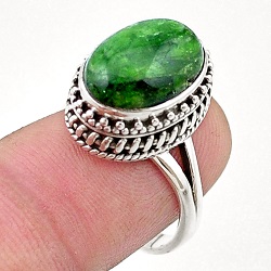 solitaire natural green chrome diopside 925 silver ring