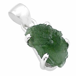 natural green moldavite (genuine czech) fancy 925 silver pendant