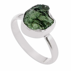 solitaire natural moldavite (genuine czech) silver ring