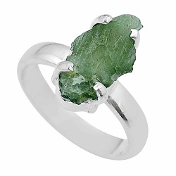 solitaire natural moldavite (genuine czech) silver ring