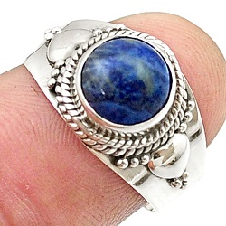 solitaire natural blue dumortierite round 925 silver ring