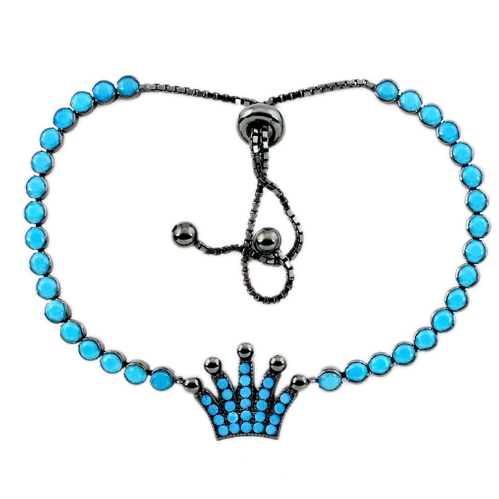 Adjustable crown sleeping beauty turquoise 925 silver tennis bracelet a37946