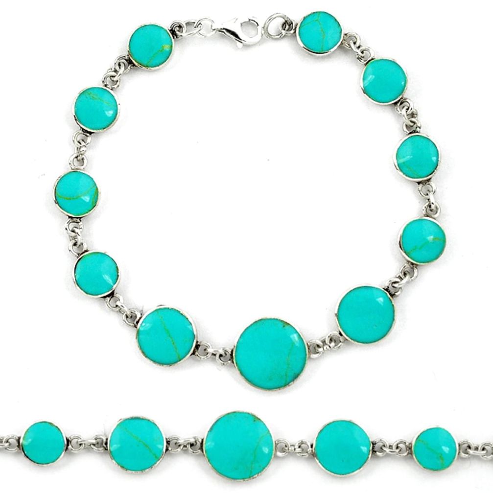 Fine green turquoise enamel 925 sterling silver tennis bracelet jewelry a39545