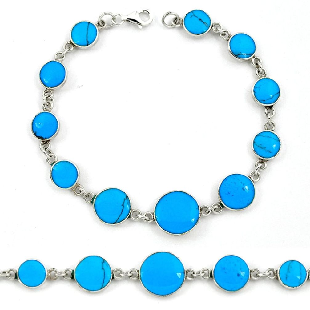 Fine blue turquoise enamel 925 sterling silver tennis bracelet jewelry a39547