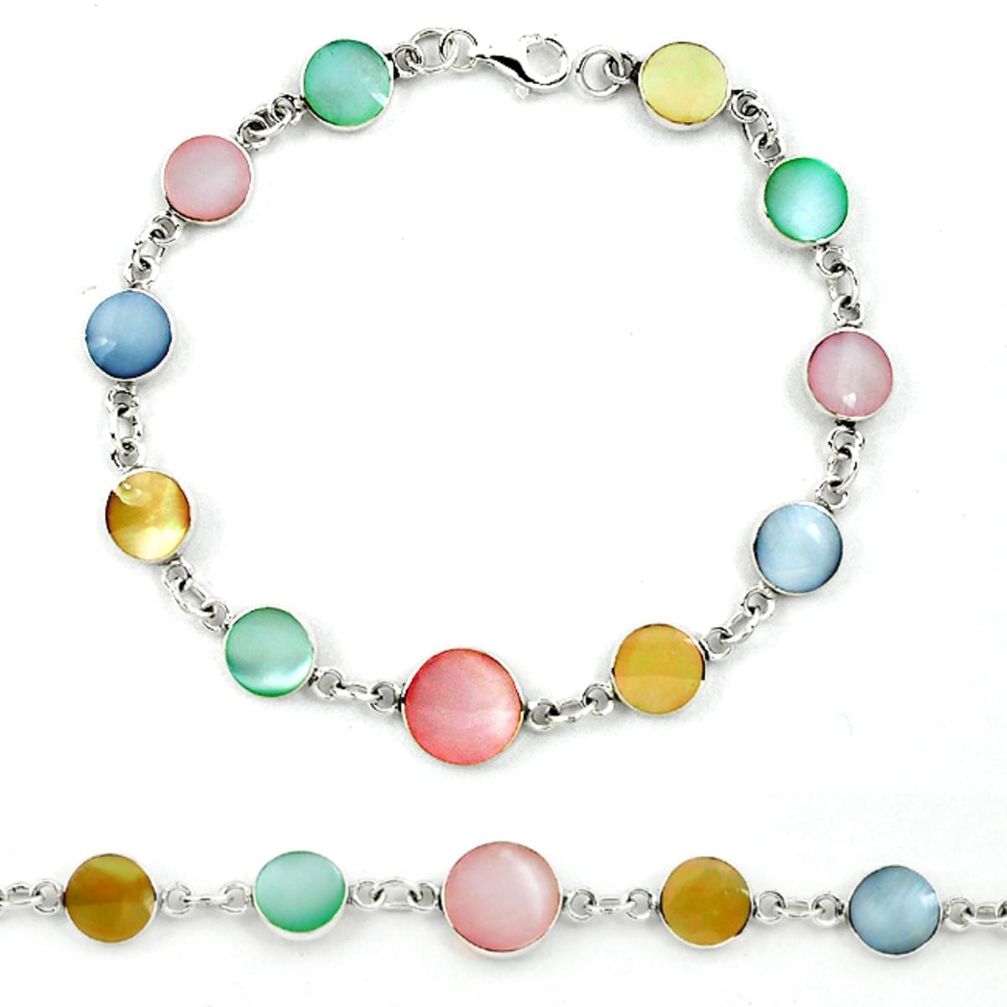 Multi color blister pearl enamel 925 sterling silver tennis bracelet a39549