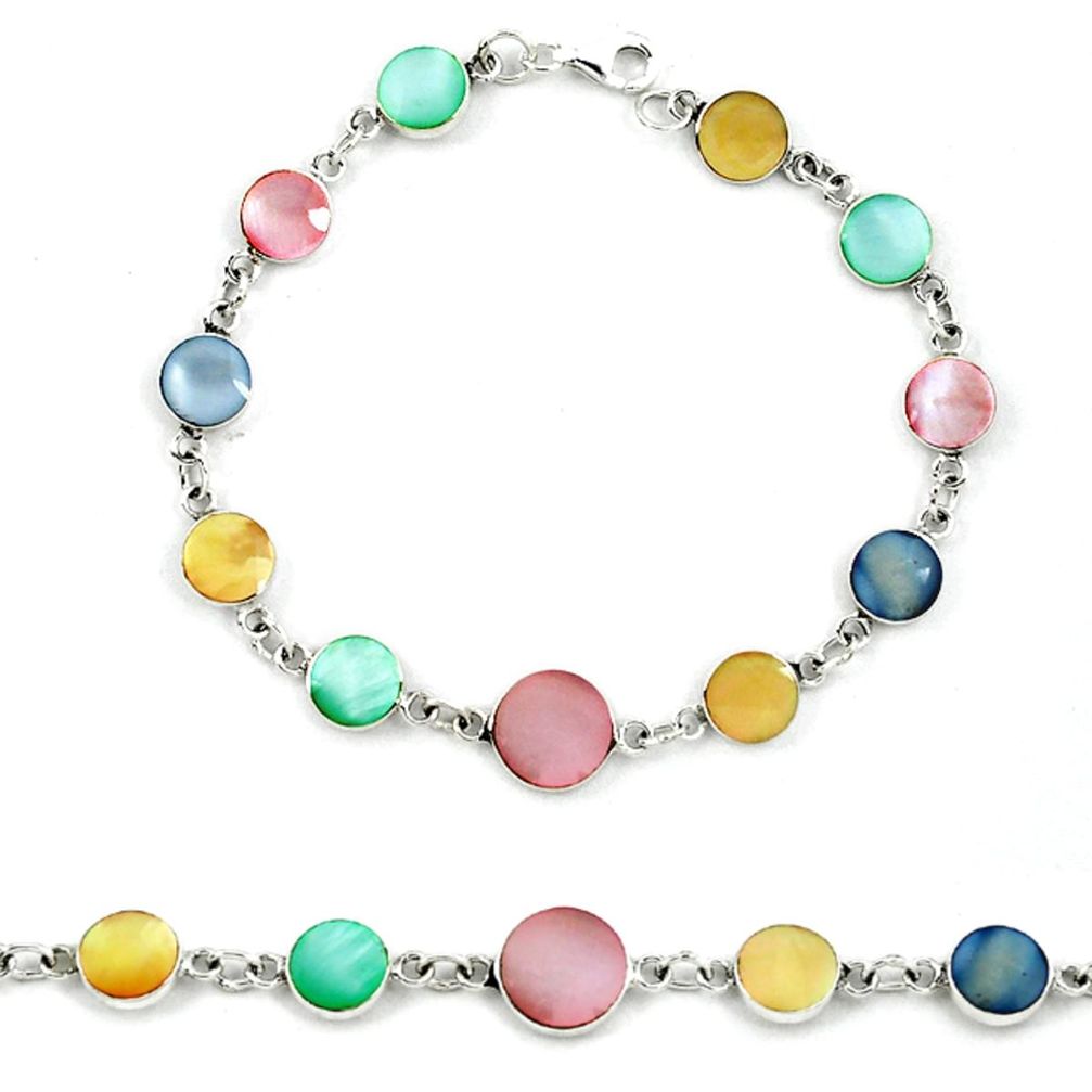 Multi color blister pearl enamel 925 sterling silver tennis bracelet a39552