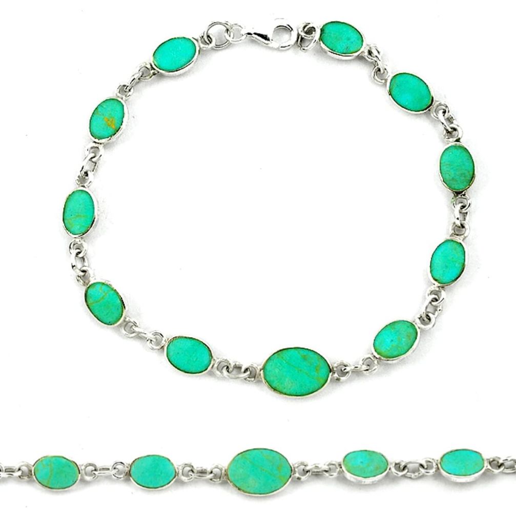 925 sterling silver fine green turquoise enamel tennis bracelet jewelry a39560
