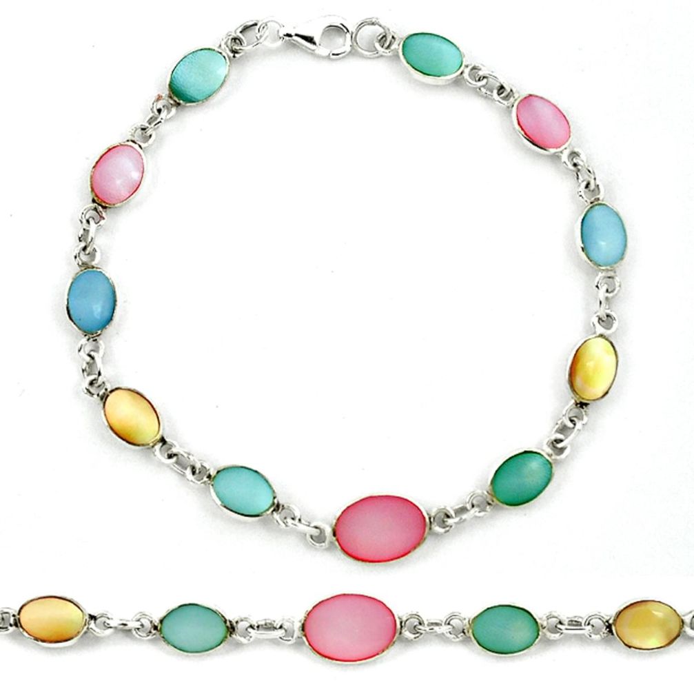 Multi color blister pearl enamel 925 sterling silver tennis bracelet a39562