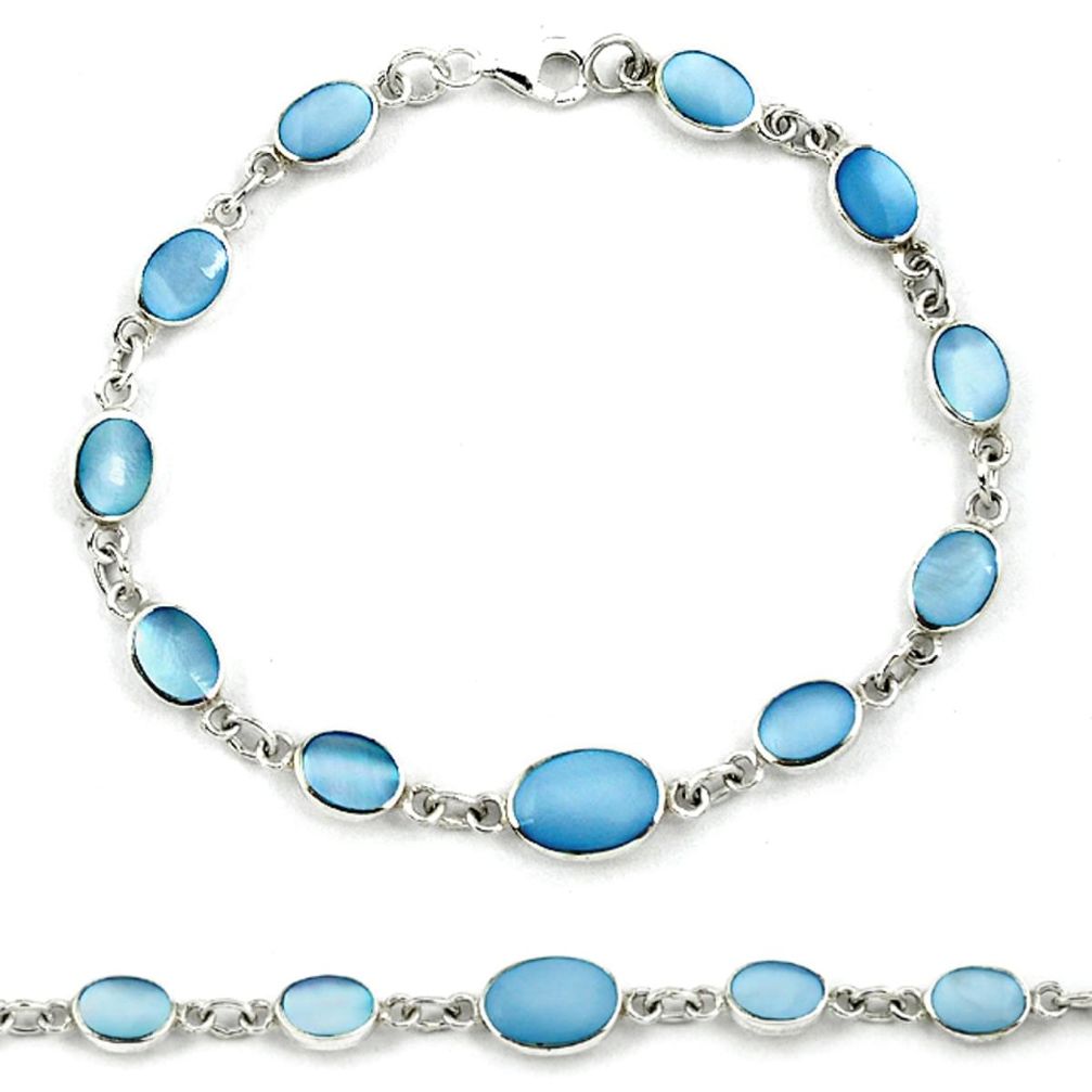Blue blister pearl enamel 925 sterling silver tennis bracelet jewelry a39564