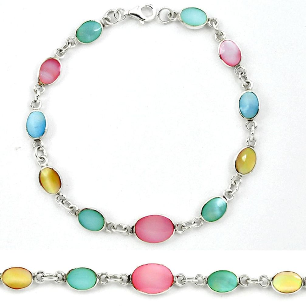 Multi color blister pearl enamel 925 sterling silver tennis bracelet a39566