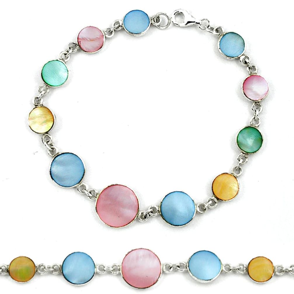 Multi color blister pearl enamel 925 sterling silver tennis bracelet a39572