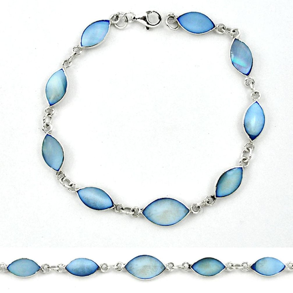 Blue blister pearl enamel 925 sterling silver tennis bracelet jewelry a39573