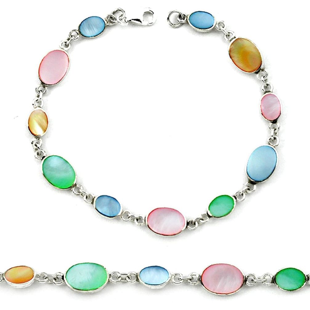 Multi color blister pearl enamel 925 sterling silver tennis bracelet a39595