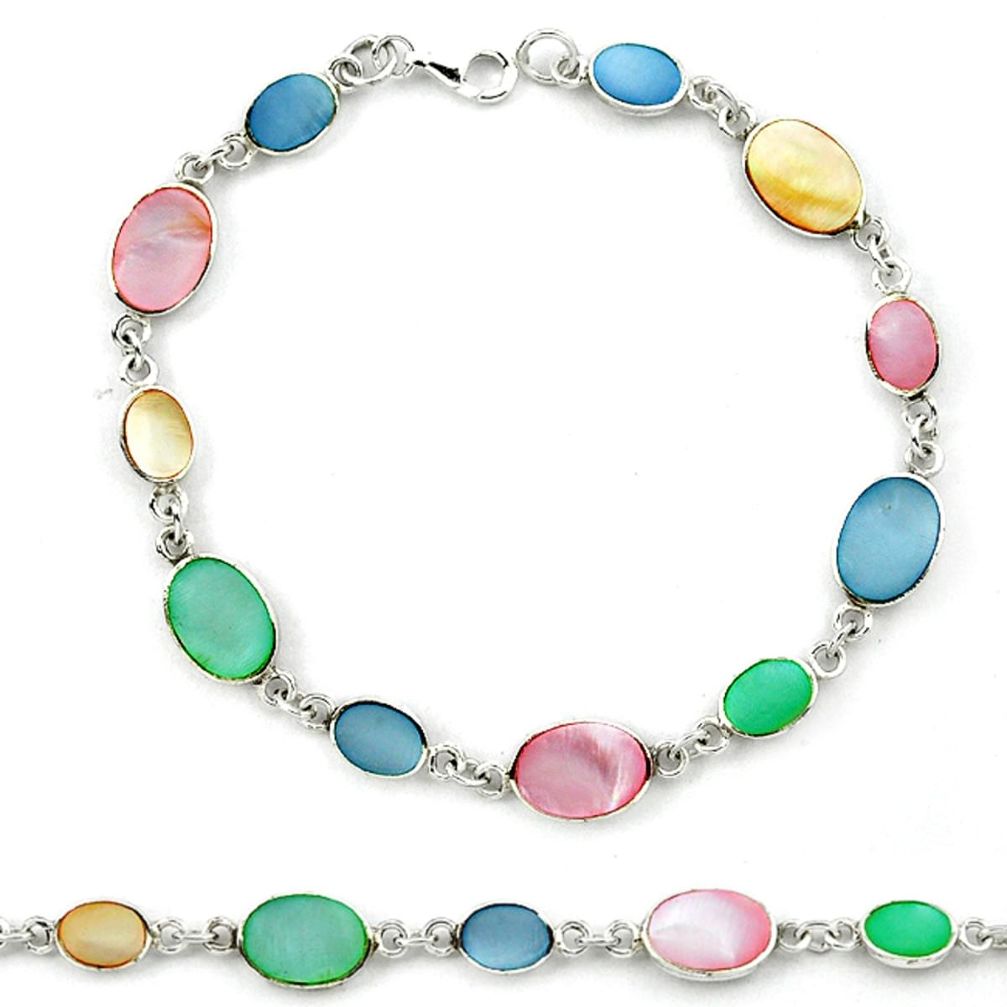 Multi color blister pearl enamel 925 sterling silver tennis bracelet a39599