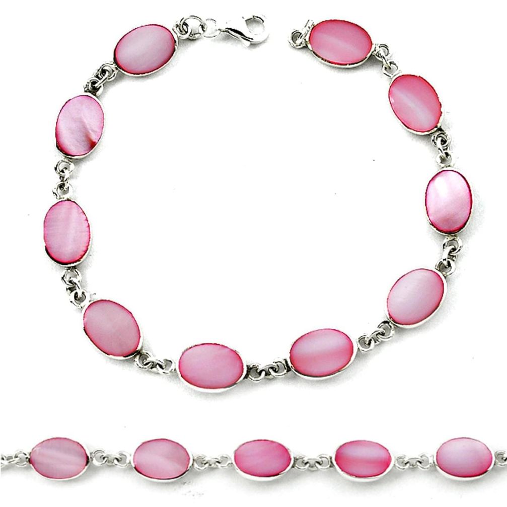 Pink blister pearl enamel 925 sterling silver tennis bracelet jewelry a39604