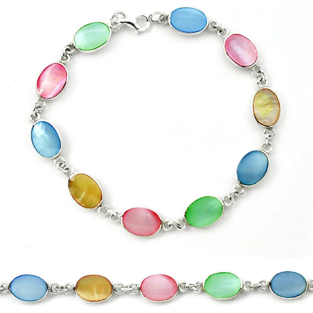 Multi color blister pearl enamel 925 sterling silver tennis bracelet a39611