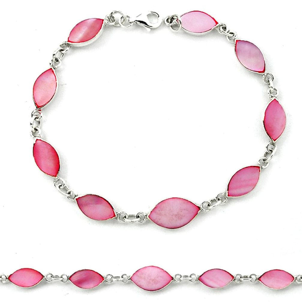 Pink blister pearl enamel 925 sterling silver tennis bracelet jewelry a39612