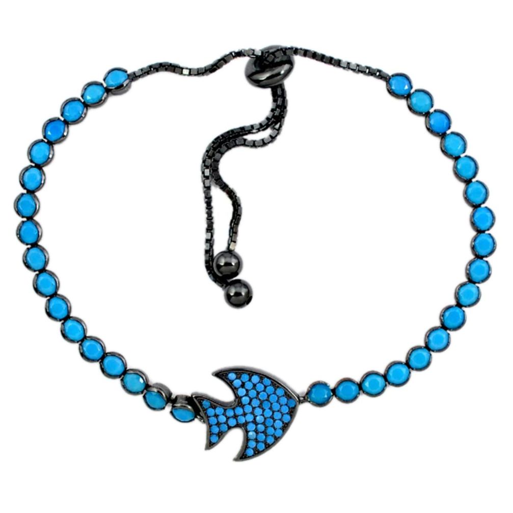 Fine blue turquoise 925 sterling silver adjustable tennis bracelet a40355