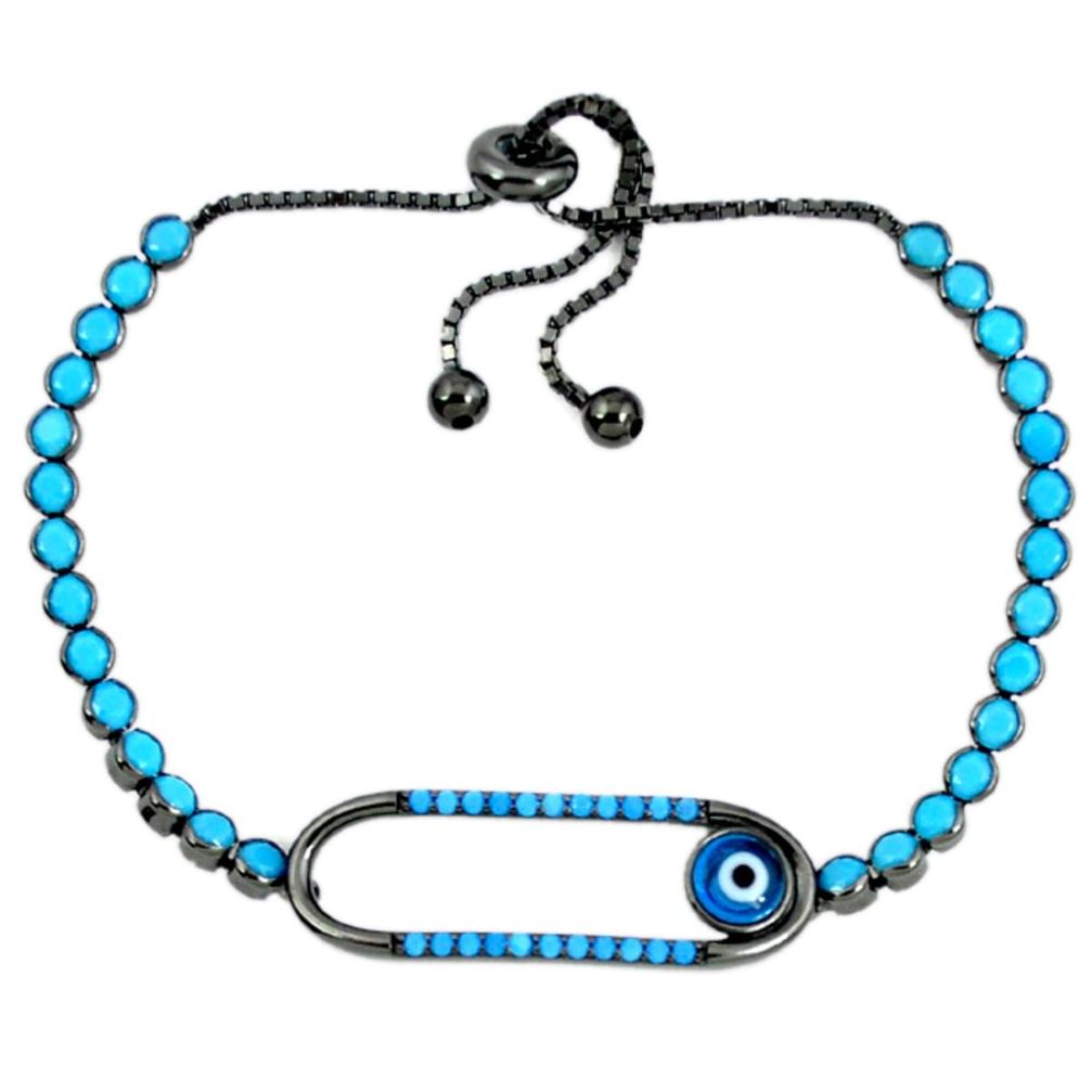 Blue evil eye talismans turquoise 925 silver adjustable tennis bracelet a41641