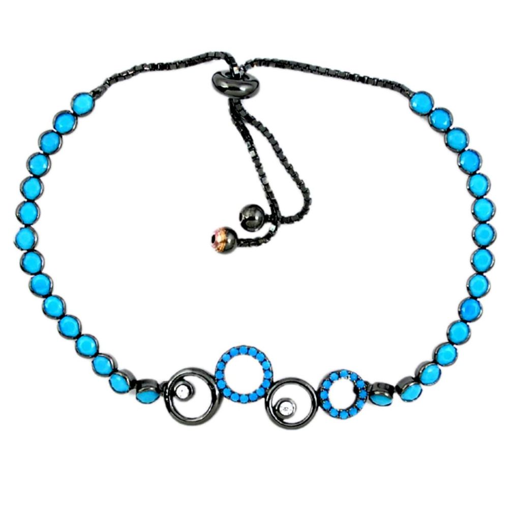 925 sterling silver fine blue turquoise round adjustable tennis bracelet a41647