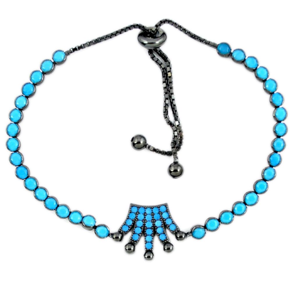 Fine blue turquoise 925 sterling silver adjustable tennis bracelet a41655