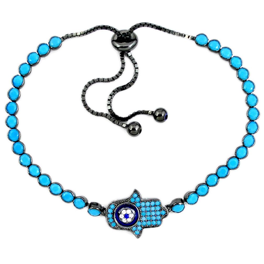 Fine blue turquoise sapphire quartz 925 silver adjustable tennis bracelet a41658