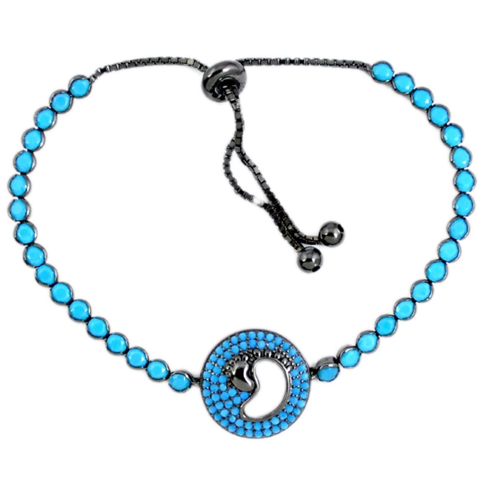 Fine blue turquoise 925 sterling silver adjustable tennis bracelet a41685