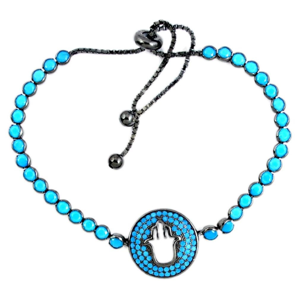 Fine blue turquoise 925 sterling silver adjustable tennis bracelet a41686