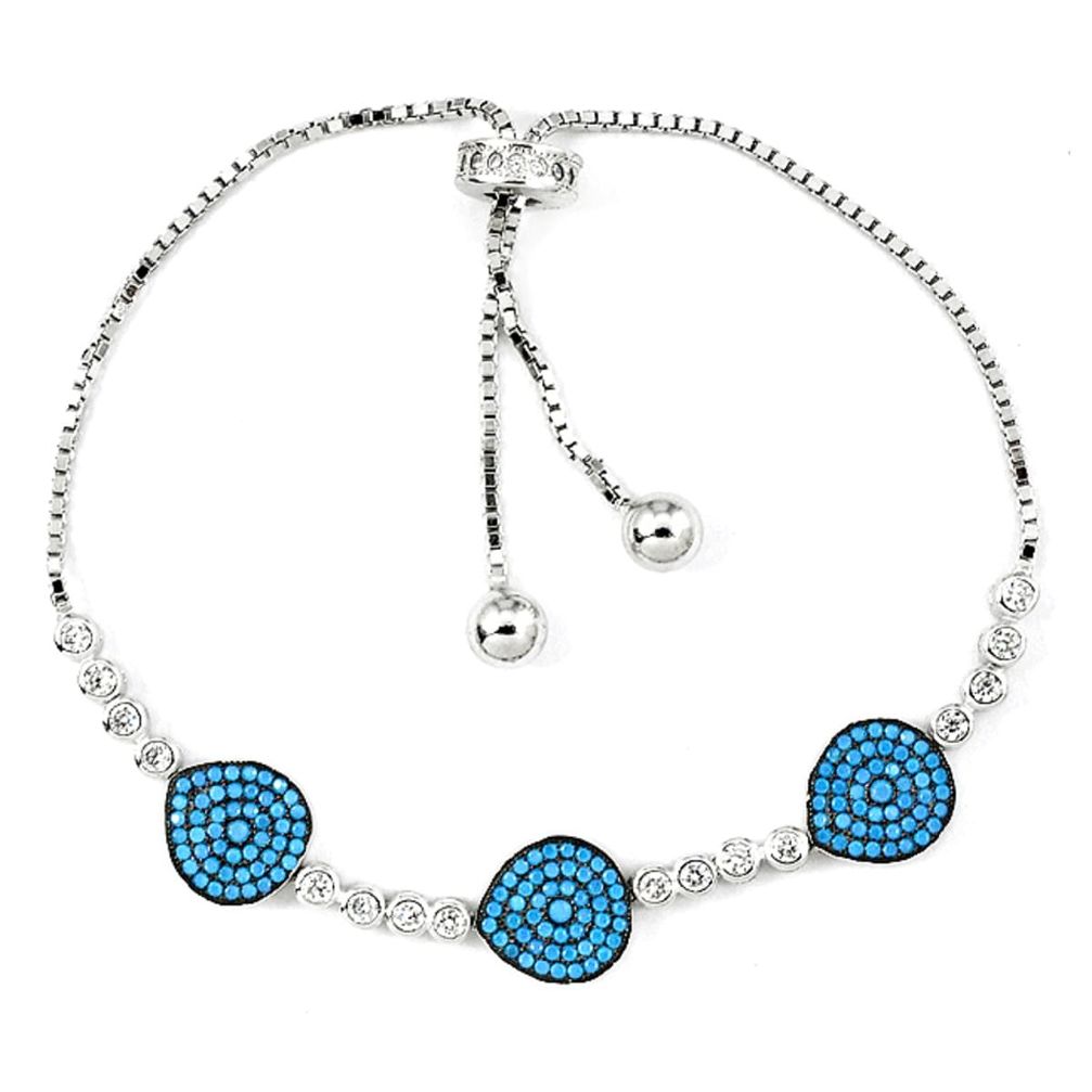 Fine blue turquoise topaz 925 sterling silver adjustable tennis bracelet a42338