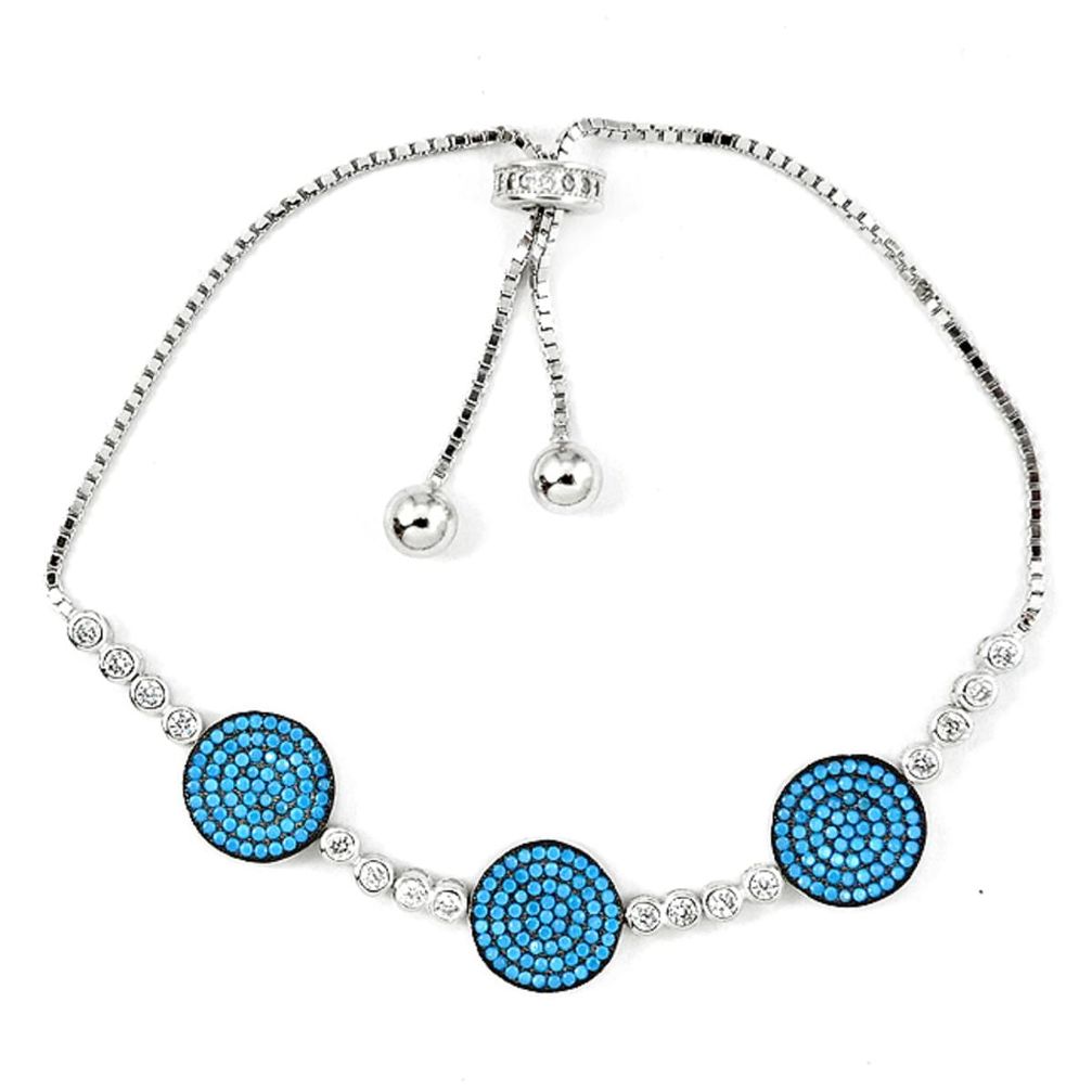 Fine blue turquoise topaz 925 silver adjustable tennis bracelet jewelry a42339