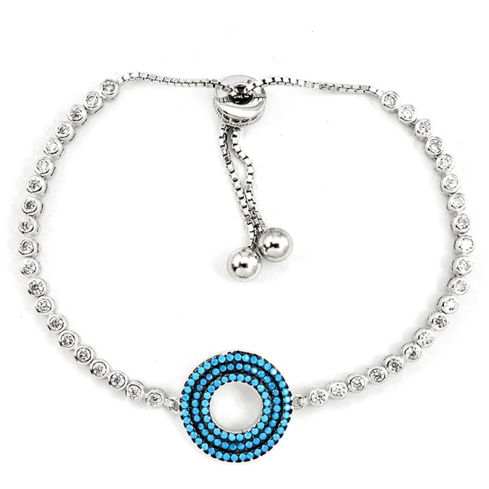 Fine blue turquoise topaz 925 silver adjustable tennis bracelet jewelry a42356
