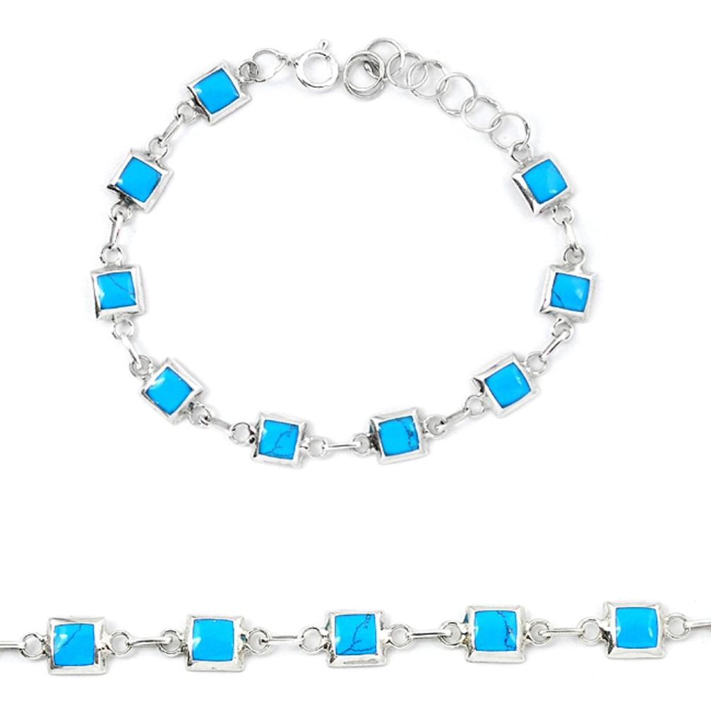 Fine blue turquoise enamel 925 sterling silver tennis bracelet jewelry a46052
