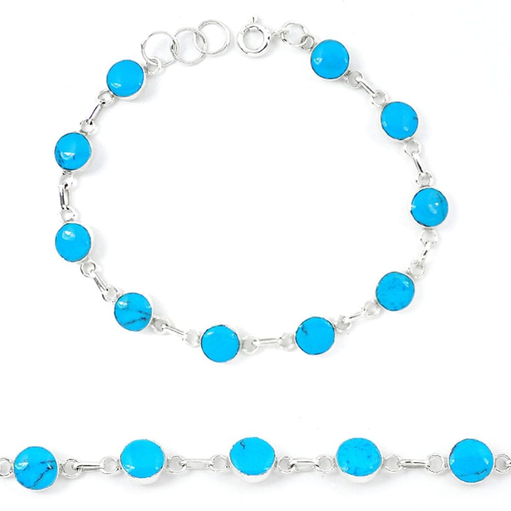 Fine blue turquoise enamel 925 sterling silver tennis bracelet jewelry a46071