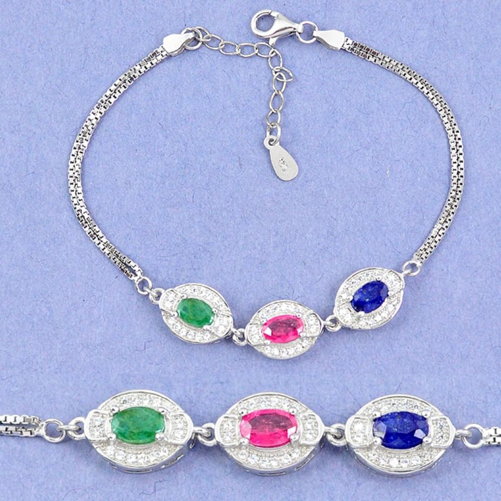 Natural blue sapphire emerald ruby 925 sterling silver tennis bracelet a46225
