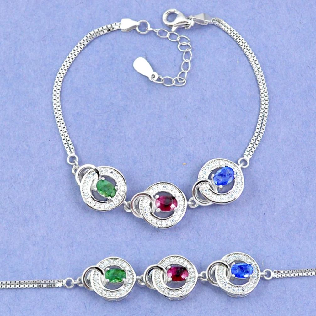 Natural blue sapphire emerald ruby 925 sterling silver tennis bracelet a46233