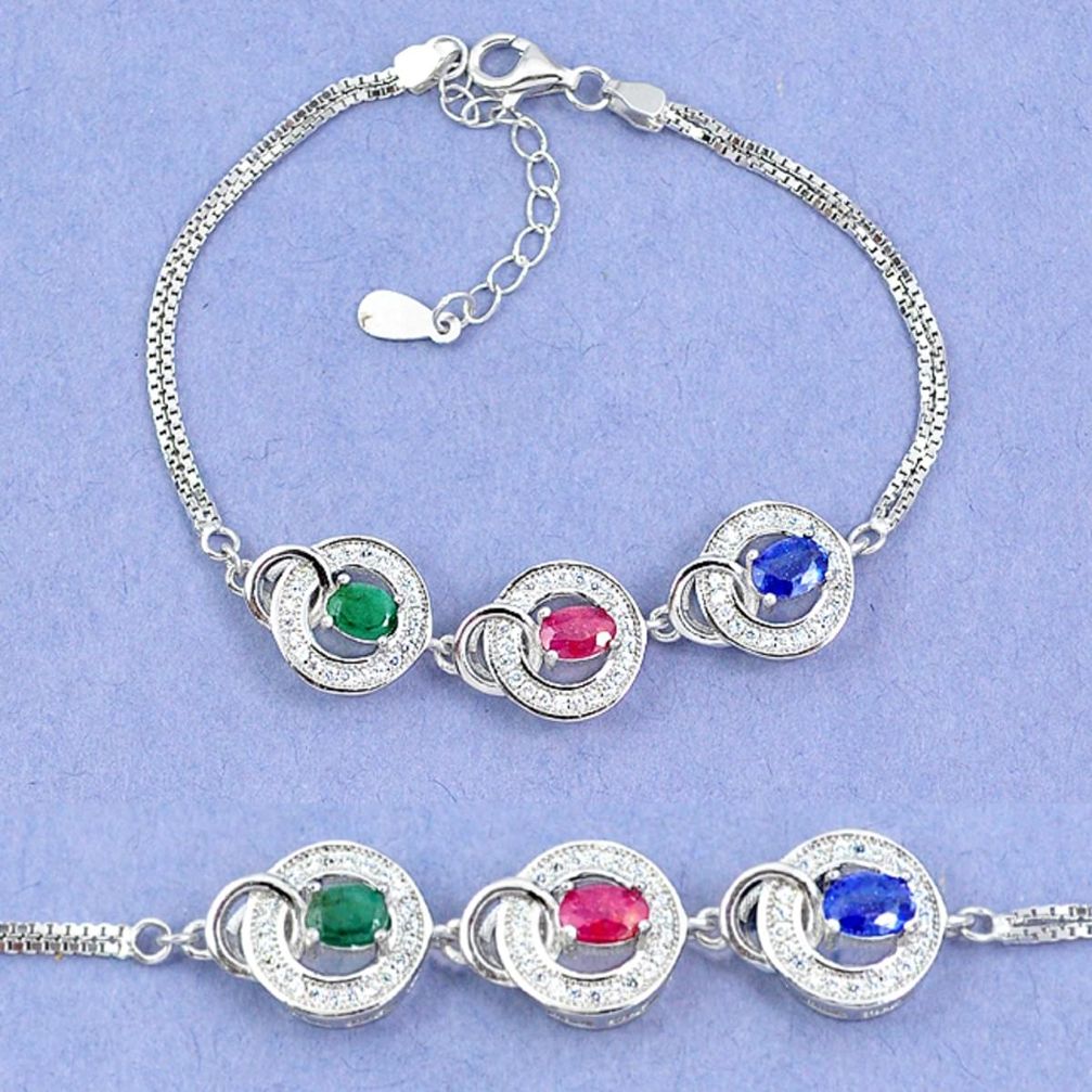 925 sterling silver natural blue sapphire emerald ruby tennis bracelet a46235