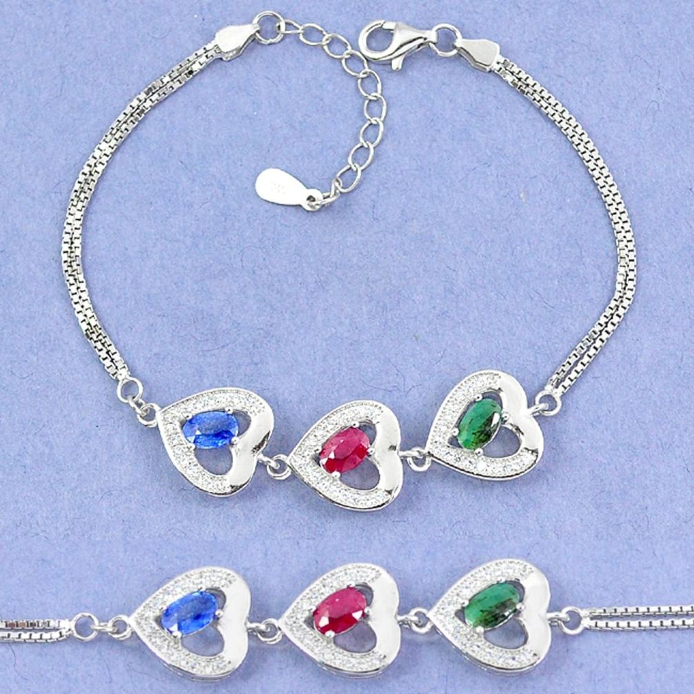 Natural blue sapphire emerald ruby 925 sterling silver tennis bracelet a46256