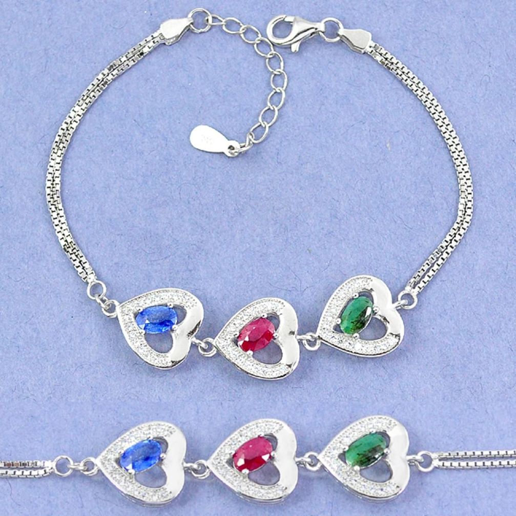 Natural blue sapphire emerald ruby 925 sterling silver tennis bracelet a46257
